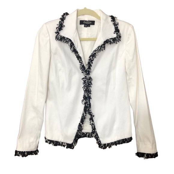 Peck & Peck Jackets & Blazers - PECK & PECK White Twill Jacket Blazer Black White Fringe Sz 2